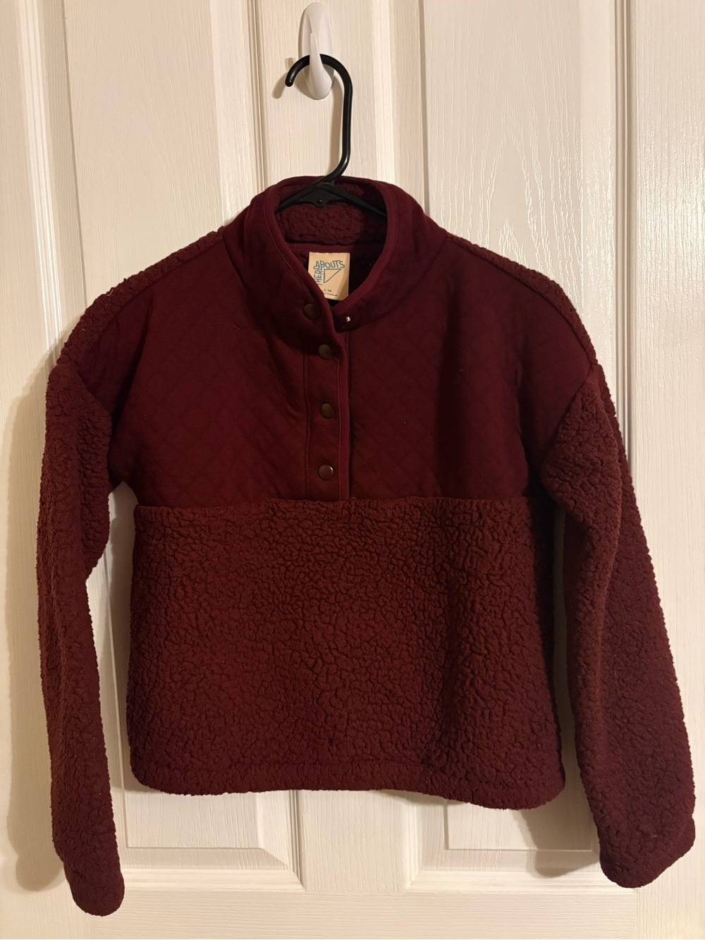Kids Quilted & Sherpa Pullover Hoodie in Burgundy